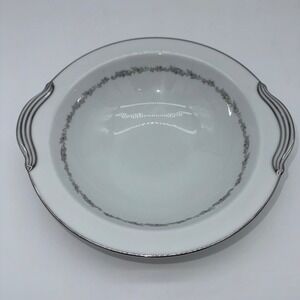 Noritake 6013‎ Crestmont Round Vegetable Bowl Japan White Silver Trim Vintage